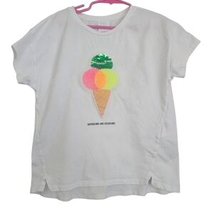 Zara Short Sleeve White Tee Sparkly Ice Cream Design Girls Sise 8
